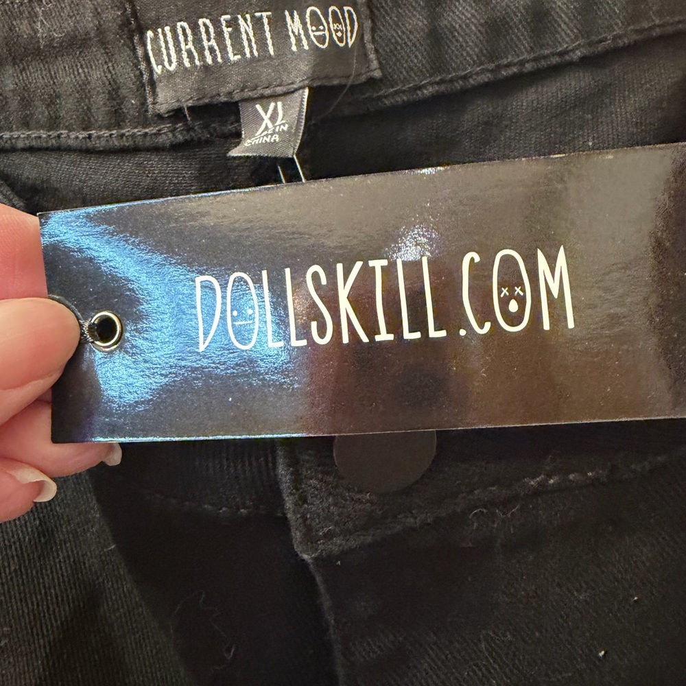 Dolls Kill Current Mood Black and Plaid Patchwork Jeans. New w/tags - Picture 3 of 7